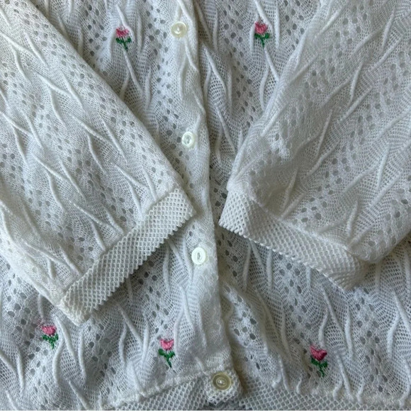 Vintage Barbra Sue  Floral Embroidery Crochet Lightweight Cardigan - Picture 10 of 14